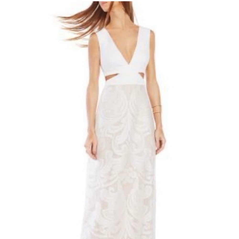 BCBGMAXAZRIA Off White Marilyne Swirl Lace Cutout Dress/Gown Size 6 - Picture 3 of 9